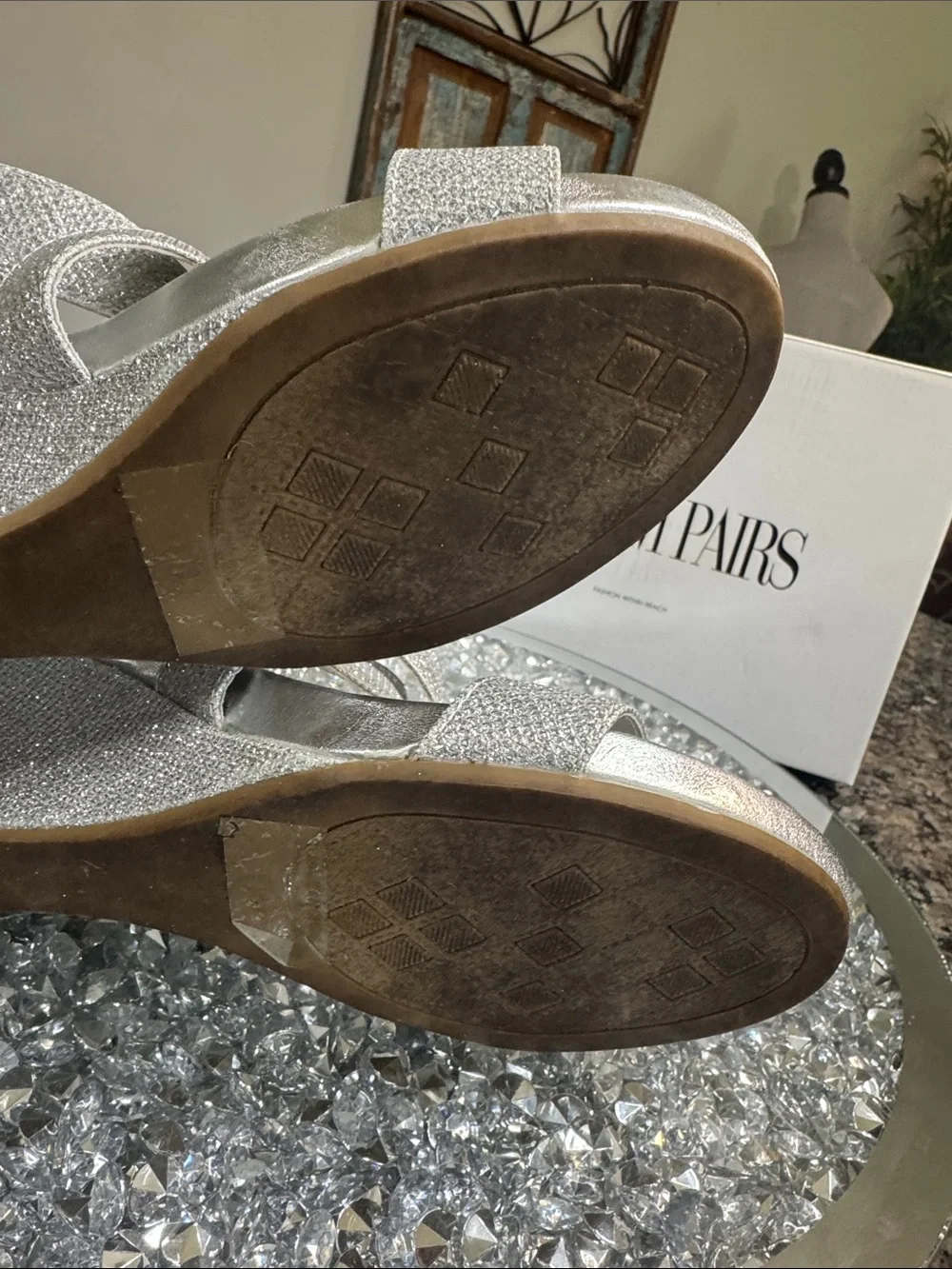 Dream Pairs Silver Glitter Strappy Wedge Sandals EUC 9
